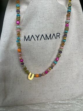 ‘U’ Initial Pendant - Multicolor Beaded Necklace with Gold - Women's Jewelry